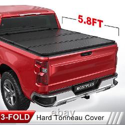 3-Fold 5.8FT Hard Solid Tonneau Cover For 14-18 GMC Sierra Chevy Silverado Truck