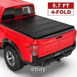 4-Fold 5.7FT Fiberglass Hard Truck Bed Tonneau Cover For 2016-2022 Nissan Titan