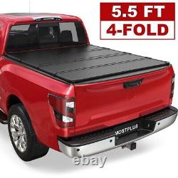5.5FT 4 Fold Hard Solid Bed Tonneau Cover For 2004-2015 Nissan Titan On Top