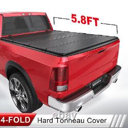 5.7/5.8FT 4-Fold Hard Truck Bed Tonneau Cover For 2009-2024 Ram 1500 Waterproof