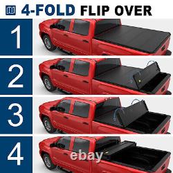 5.8FT 4 Fold Fiberglass Hard Bed Tonneau Cover For 2007-23 Silverado Sierra 1500