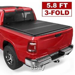 5.8FT Tri-Fold Fiberglass Hard Truck Tonneau Cover For 2009-2023 Dodge Ram 1500