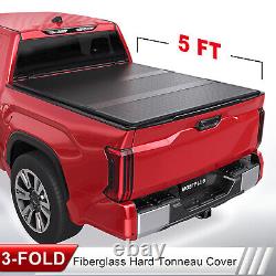 5FT Tri-Fold Fiberglass Hard Truck Bed Tonneau Cover For 2024 Toyota Tacoma