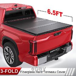 6.5FT 3-Fold Fiberglass Hard Truck Bed Tonneau Cover For 2000-2006 Toyota Tundra