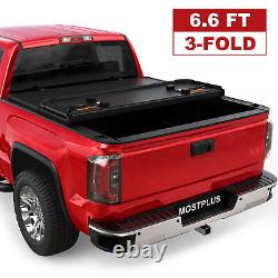 6.6FT 3-Fold Hard Truck Tonneau Cover For 19-23 Chevy Silverado GMC Sierra 1500