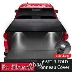 6.6FT Tri-fold Hard Cover with LED lights for 2007-2024 Silverado / Sierra 1500