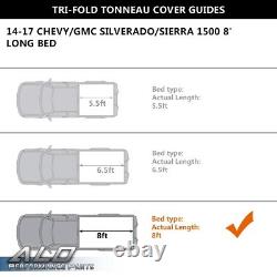 8ft Long Bed Hard Tri-Fold Tonneau Cover Fit For 14-18 Silverado Sierra 1500