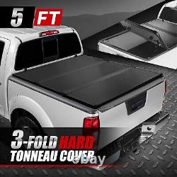 For 05-21 Nissan Frontier 5Ft Bed FRP Hard Solid Tri-Fold Truck Tonneau Cover