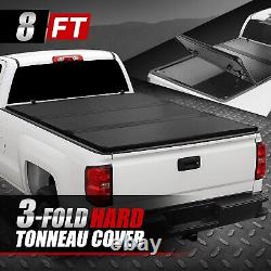 For 14-18 Silverado Sierra 1500 2500/3500HD 8Ft Bed Hard Tri-Fold Tonneau Cover