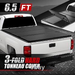 For 14-19 Silverado Sierra Truck 6.5Ft Bed FRP Hard Solid Tri-Fold Tonneau Cover