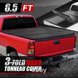 For 99-07 Silverado Sierra Truck 6.5Ft Bed FRP Hard Solid Tri-Fold Tonneau Cover