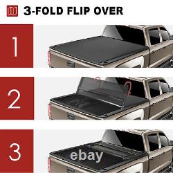 Hard 5.7/5.8 FT Tonneau Cover 3-Fold Truck Bed For 17-19 Nissan Titan with Led