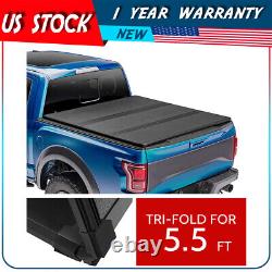 Hard Tri-Fold 5.5ft Truck Bed Tonneau Cover For 14-21 Toyota Tundra WithLed Light